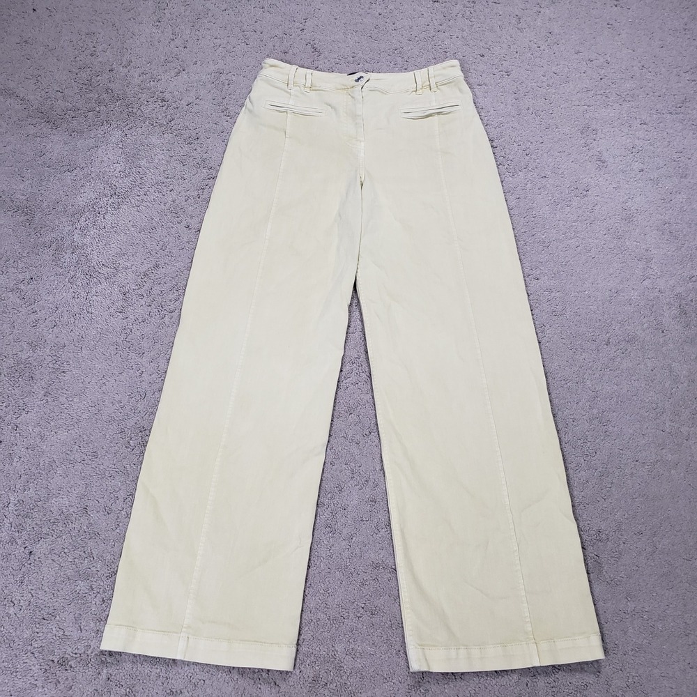 Maeve Anthropologie Wide Leg Trousers Pale Yellow Seam Pleat Detail Pants 27
